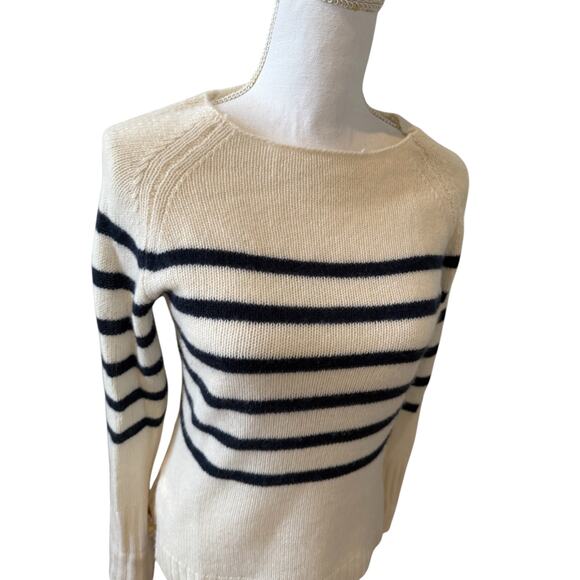 Only Mine Nautical Striped Cashmere sweater Ivory Navy Blue XS - Picture 2 of 5